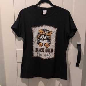 Port & Company Large Black Football Vibes Graphic Tee “Black Gold Vibes Only”